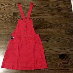 Nautinati red jean overalls with skirt and bows